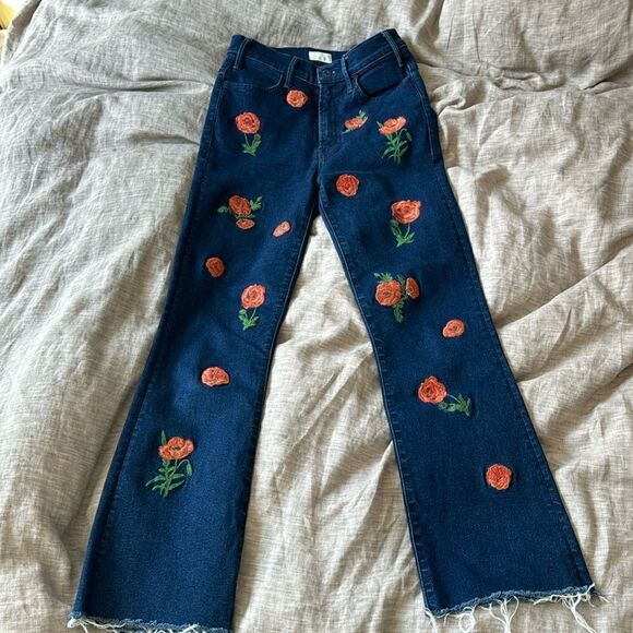 Mother The Hustler Ankle Fray denim embroidered jeans - 24 - Picture 1 of 3
